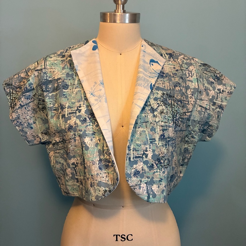 Handmade Vintage Style Cropped Mid Century Abstract Print  Bolero Jacket